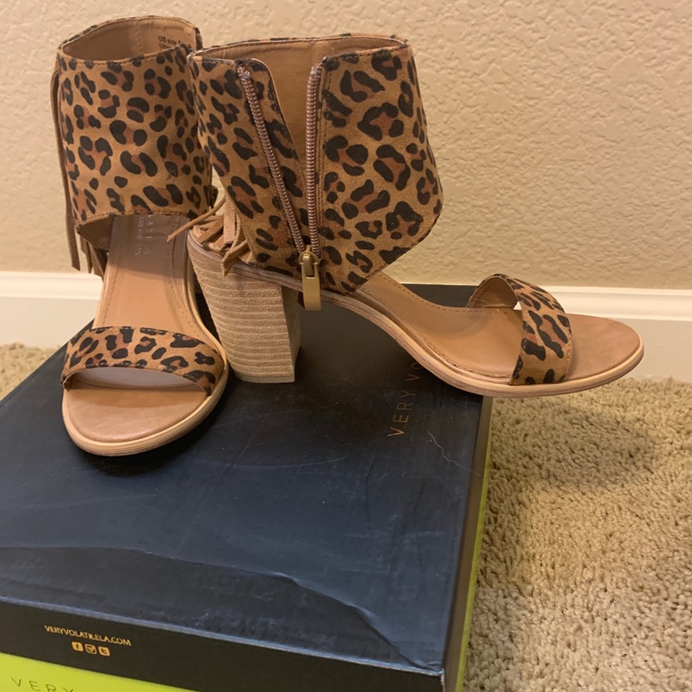 Cheetah fringe leopard heeled sandals-booties